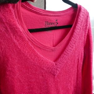 Anthropologie Magenta V-neck Mohair Sweater Barbiecore